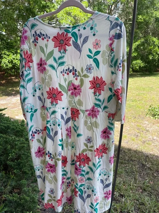 J. Jill Floral Cotton Dress- White with Pink, Red & Green Flowers - Picture 3 of 4